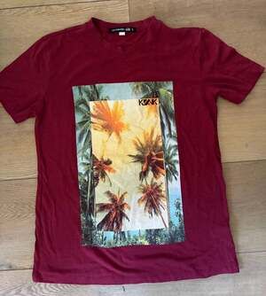 Kayden K Men's Burgundy Graphic T-Shirt with Tropical Palm Tree Print-Sizes smal